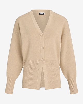 Wool-Blend V-Neck Banded Cutaway Cardigan - thumbnail 6