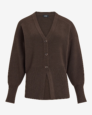 Wool-Blend V-Neck Banded Cutaway Cardigan