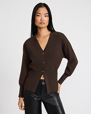 Wool-Blend V-Neck Banded Cutaway Cardigan