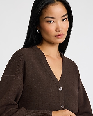 Wool-Blend V-Neck Banded Cutaway Cardigan