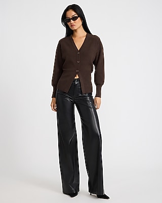 Wool-Blend V-Neck Banded Cutaway Cardigan