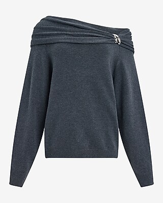 Off The Shoulder Hardware Draped Sweater in Airy Soft - thumbnail 5