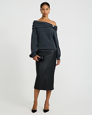 Off The Shoulder Hardware Draped Sweater in Airy Soft - thumbnail 4