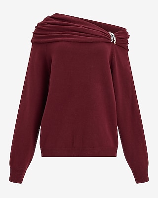 Off The Shoulder Hardware Draped Sweater in Airy Soft - thumbnail 10