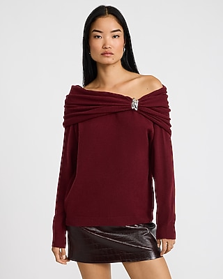 Off The Shoulder Hardware Draped Sweater in Airy Soft - thumbnail 6
