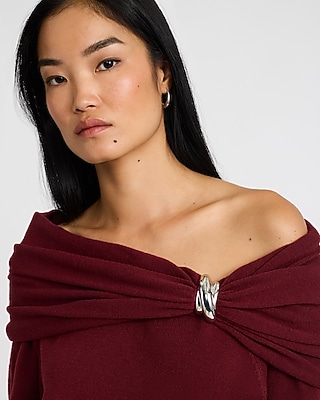 Off The Shoulder Hardware Draped Sweater in Airy Soft - thumbnail 7