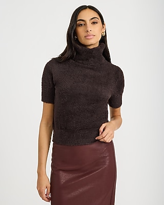 Fuzzy Turtleneck Short Sleeve Sweater
