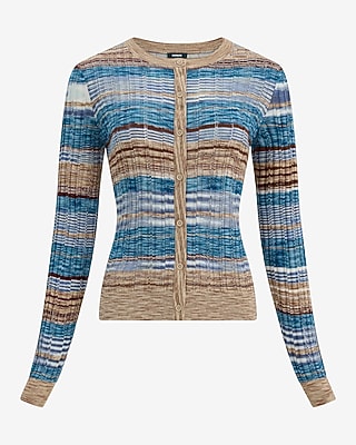 Striped Crew Neck Long Sleeve Cardigan