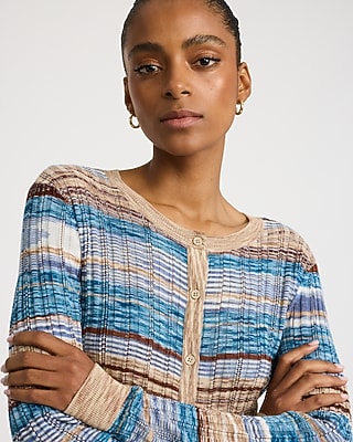 Striped Crew Neck Long Sleeve Cardigan