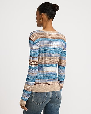 Striped Crew Neck Long Sleeve Cardigan