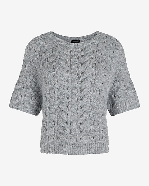 Open Stitch Cable Knit Crew Neck Short Sleeve Sweater | Express