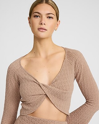 Lightweight Textured Twist Front Cropped Sweater - image 2