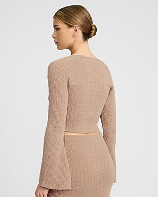 Lightweight Textured Twist Front Cropped Sweater - image 3
