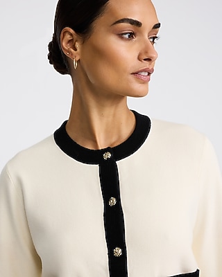 Tipped Crew Neck Novelty Button Cardigan | Express