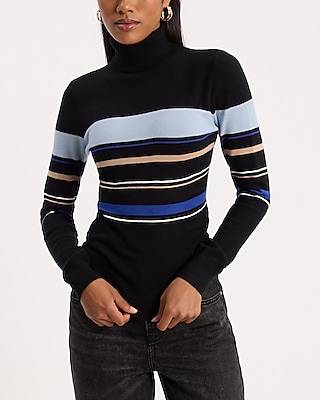 Fitted Striped Turtleneck Sweater