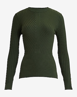 Fitted Ribbed Slit Button Cuff Crew Neck Sweater