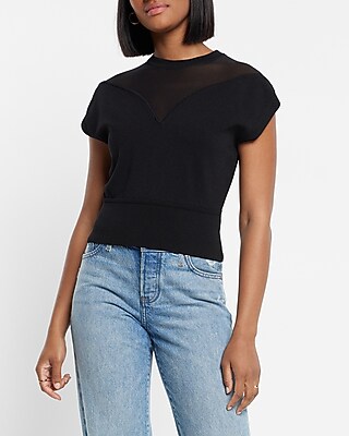 Body Contour Mesh Short Sleeve Sweater