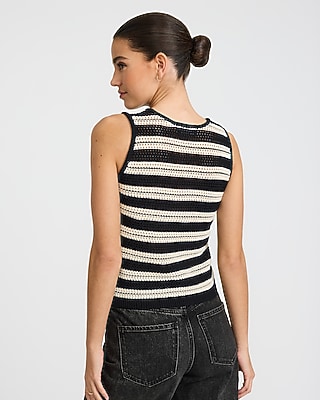 Cotton Striped Crochet Tie Front Sweater Tank