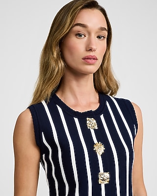 Striped Novelty Button Cutaway Sweater Vest - image 2