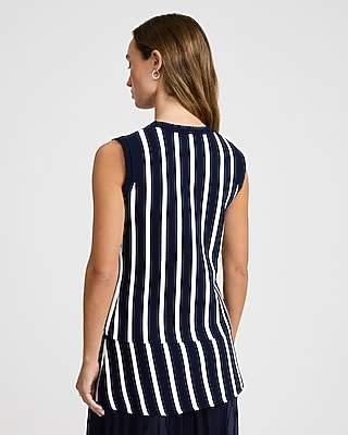 Striped Novelty Button Cutaway Sweater Vest - image 3