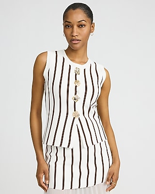 Striped Novelty Button Cutaway Sweater Vest - image 5