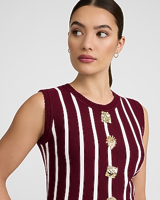 Striped Novelty Button Cutaway Sweater Vest - image 2