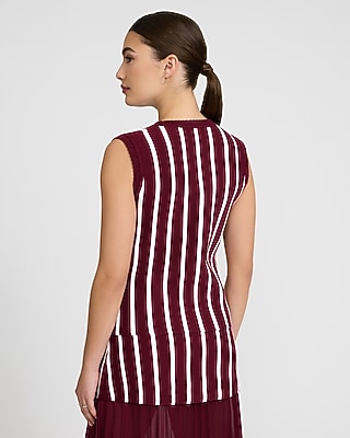Striped Novelty Button Cutaway Sweater Vest - image 3
