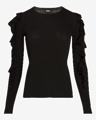 Ribbed Ruffle Sleeve Sweater