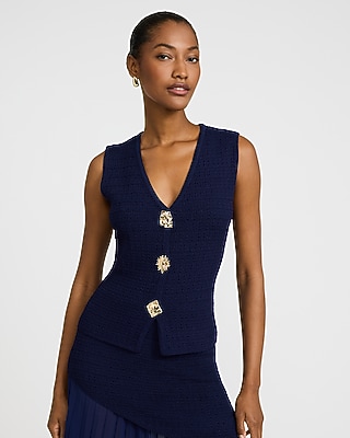 Textured V-Neck Novelty Button Sweater Vest - image 4