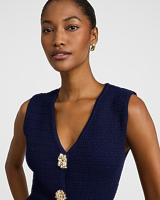 Textured V-Neck Novelty Button Sweater Vest - image 5