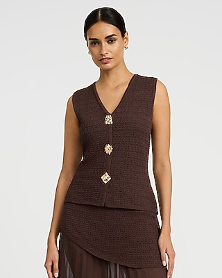 Textured V-Neck Novelty Button Sweater Vest
