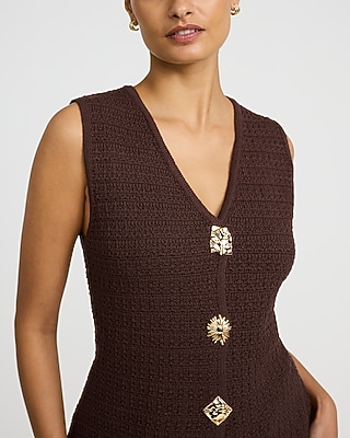 Textured V-Neck Novelty Button Sweater Vest