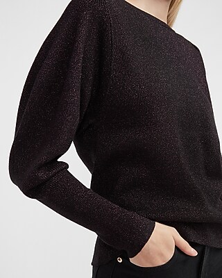 Metallic Puff Sleeve Crew Neck Sweater | Express