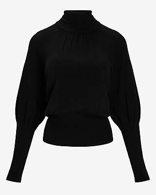 High Ribbed Blouson Sleeve Turtleneck Sweater - image 3