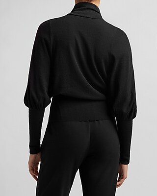 High Ribbed Blouson Sleeve Turtleneck Sweater - image 2