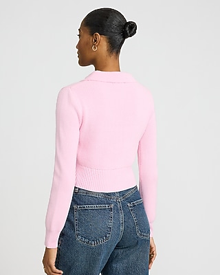 Collared Tie Front Cutout Long Sleeve Sweater - image 2