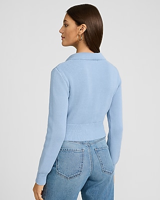 Collared Tie Front Cutout Long Sleeve Sweater - image 5