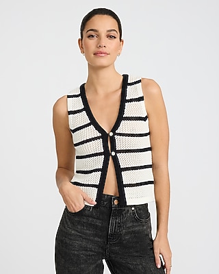 Striped V-Neck Cutaway Sweater Vest - image 5