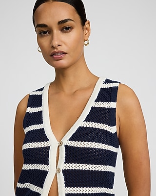 Striped V-Neck Cutaway Sweater Vest - image 2