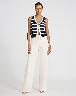 Striped V-Neck Cutaway Sweater Vest - image 4