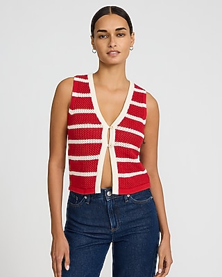 Striped V-Neck Cutaway Sweater Vest - thumbnail 5