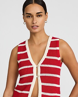Striped V-Neck Cutaway Sweater Vest - thumbnail 6