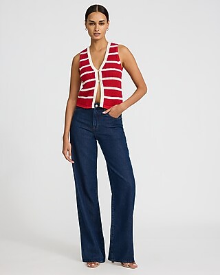 Striped V-Neck Cutaway Sweater Vest - thumbnail 8