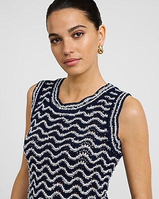 Open Stitch Wavy Striped Crew Neck Sweater Tank