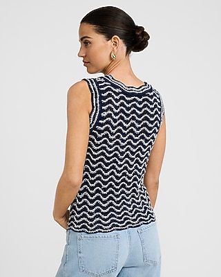 Open Stitch Wavy Striped Crew Neck Sweater Tank
