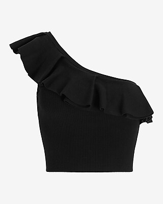 Body Contour Ruffle One Shoulder Cropped Sweater Tank
