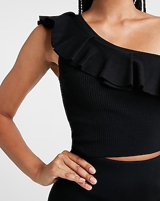 Body Contour Ruffle One Shoulder Cropped Sweater Tank
