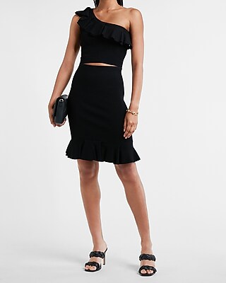Body Contour Ruffle One Shoulder Cropped Sweater Tank