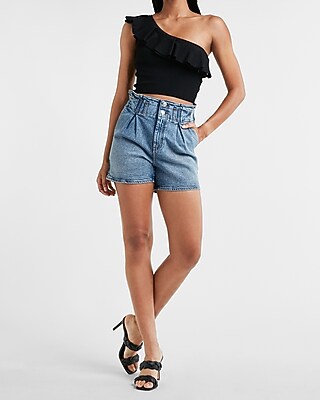Body Contour Ruffle One Shoulder Cropped Sweater Tank