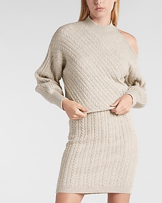 Cable Knit Cutout Mock Neck Sweater